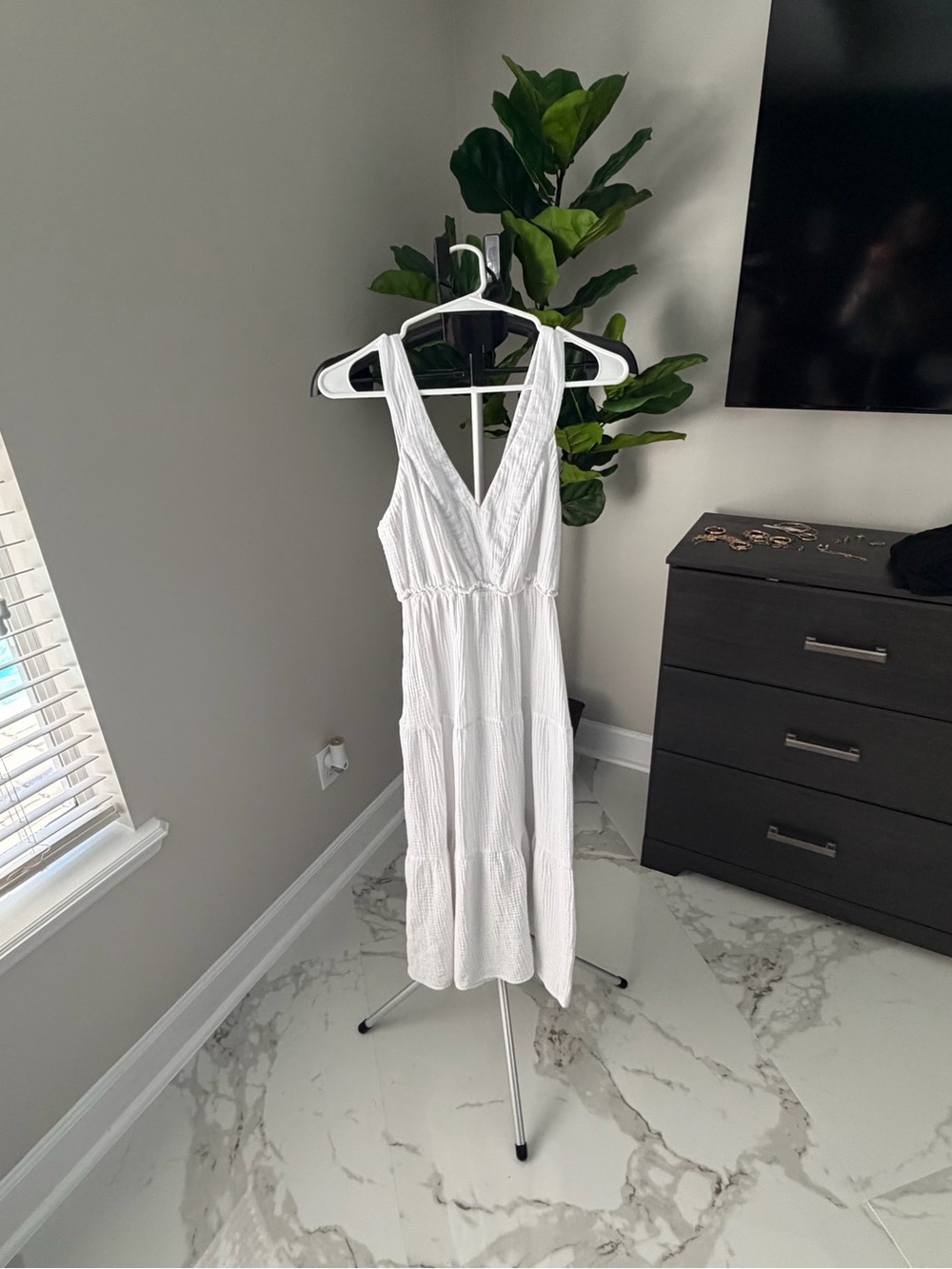 White V-Neck Tiered Maxi Dress